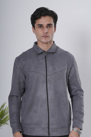 Grey Suede-Style Zip Jacket Ecowears Store