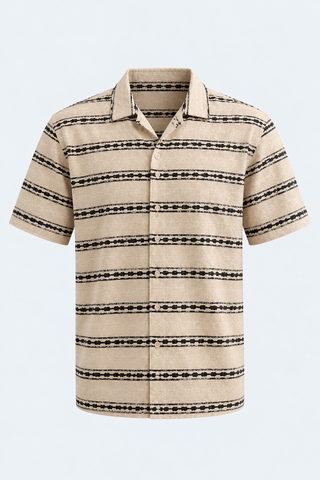 Heritage Pattern Resort Shirt – Beige — front studio view