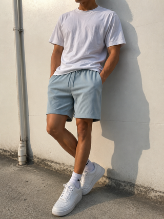Ice Blue Ribbed Casual Sweat Shorts Ecowears Store