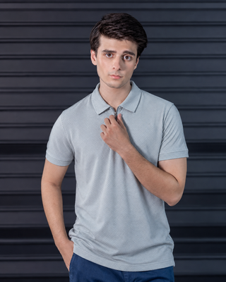 Ice Blue Textured Zip Polo Shirt Ecowears Store