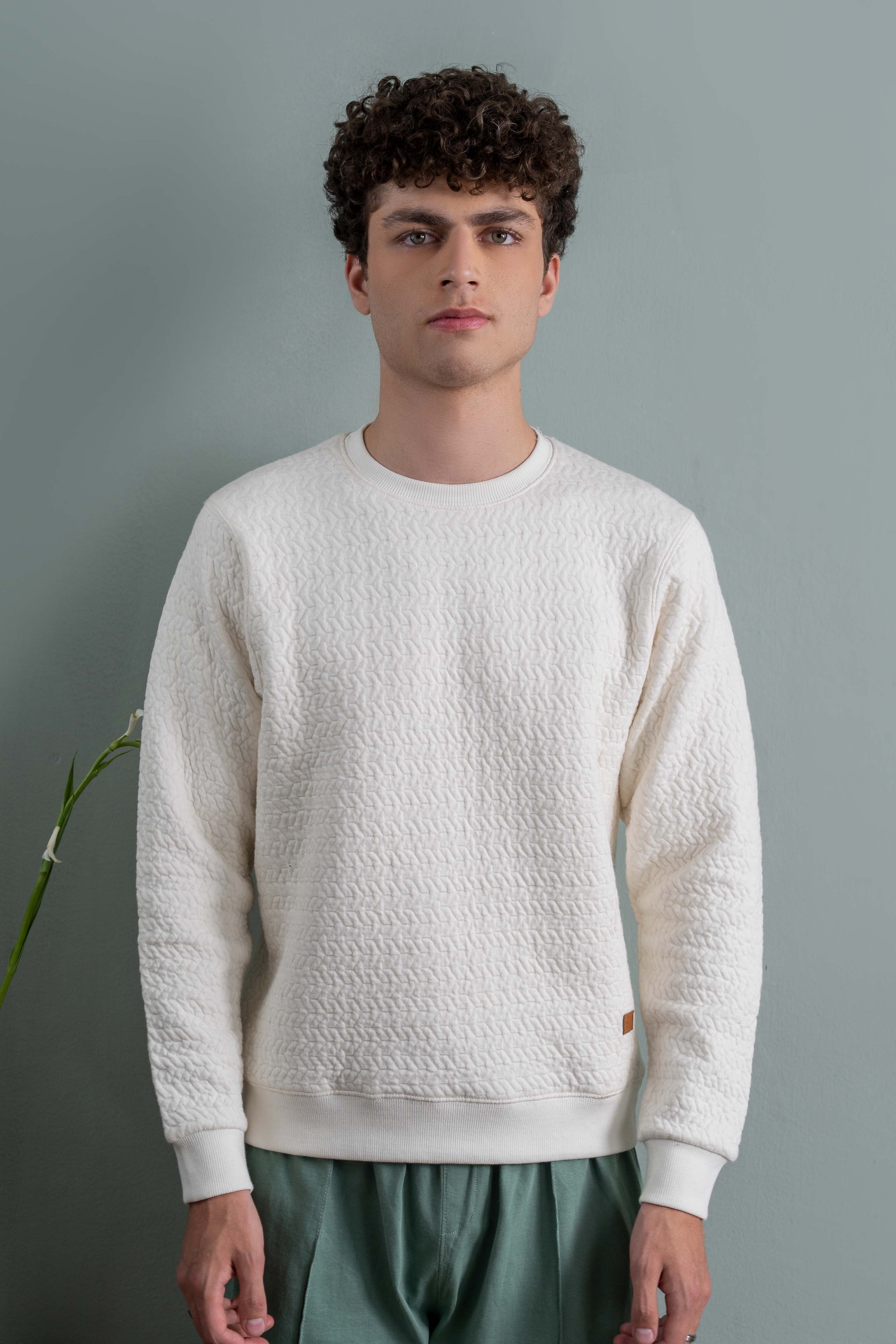 
                          Ivory Texture Knit Sweatshirt Ecowears Store
                        