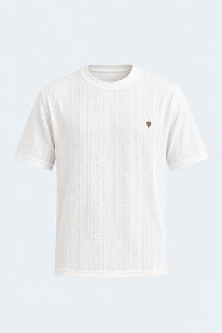 Ivory White Textured Signature Tee — front studio view