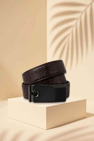 Leather Belt Brown – Embossed Leather with Automatic Buckle Ecowear Store