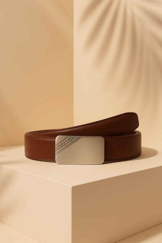 Leather Belt Brown – Slide Buckle with Metallic Texture Ecowear Store