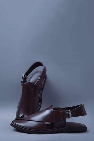 Maroon Leather Kaptaan Chappal with Classic Cross Strap Design Ecowears Store