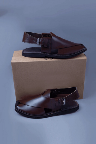 Maroon Leather Kaptaan Chappal with Classic Cross Strap Design Ecowears Store