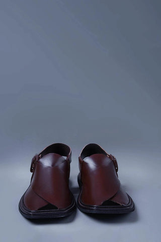 Maroon Leather Kaptaan Chappal with Classic Cross Strap Design Ecowears Store