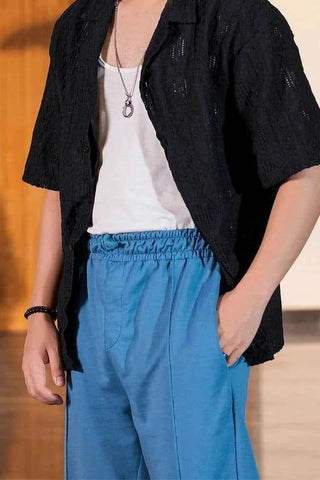 Midnight Black Textured Shirt for Effortless Style and Comfort Ecowears Store