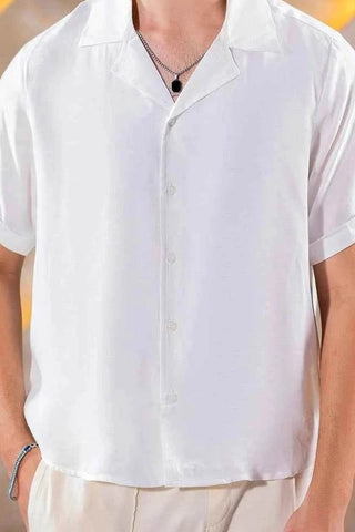 Men's Cuban Collar Shirt - Timeless Elegance in Classic White Style Ecowears Store