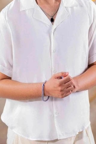 Men's Cuban Collar Shirt - Timeless Elegance in Classic White Style Ecowears Store