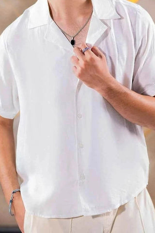 Men's Cuban Collar Shirt - Timeless Elegance in Classic White Style Ecowears Store