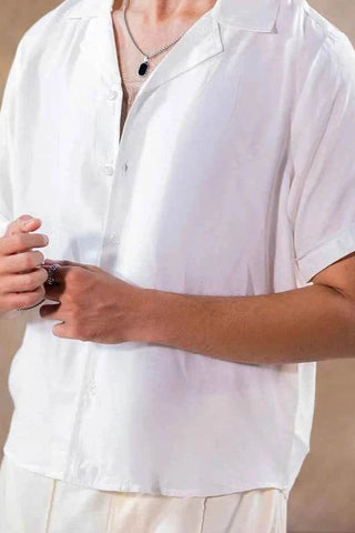 Men's Cuban Collar Shirt - Timeless Elegance in Classic White Style Ecowears Store