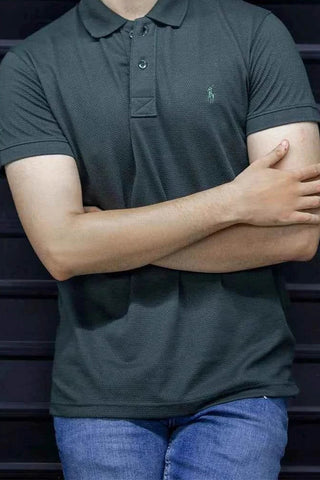 Men's Short Sleeve Polo - Deep Green Textured Smart Casual Tee Ecowears Store
