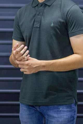 Men's Short Sleeve Polo - Deep Green Textured Smart Casual Tee Ecowears Store