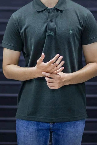 Men's Short Sleeve Polo - Deep Green Textured Smart Casual Tee Ecowears Store