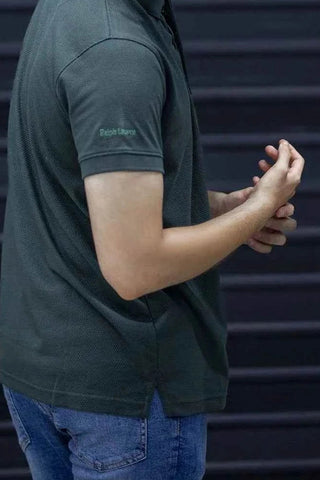 Men's Short Sleeve Polo - Deep Green Textured Smart Casual Tee Ecowears Store