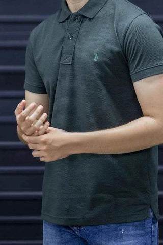 Men's Short Sleeve Polo - Deep Green Textured Smart Casual Tee Ecowears Store