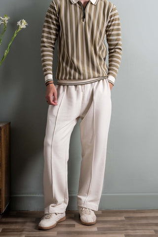 Relaxed Fit Platted Trouser - Cream Beige Ecowears.pk