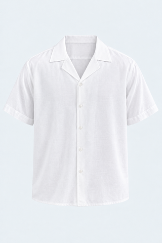 Men's Cuban Collar Shirt - Timeless Elegance in Classic White Style — front studio product image