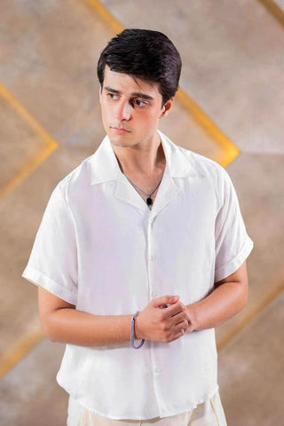 Men's Cuban Collar Shirt - Timeless Elegance in Classic White Style Ecowears Store