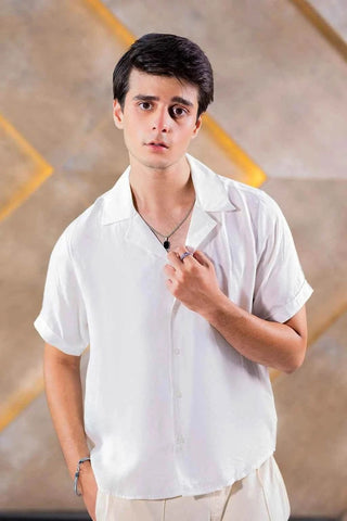 Men's Cuban Collar Shirt - Timeless Elegance in Classic White Style Ecowears Store
