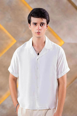 Men's Cuban Collar Shirt - Timeless Elegance in Classic White Style Ecowears Store