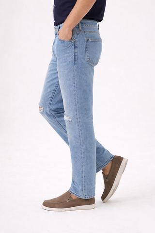 Men's Light Blue Distressed Slim-Fit Jeans Ecowears.pk Men's Jeans