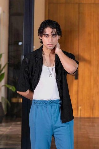 Midnight Black Textured Shirt for Effortless Style and Comfort Ecowears Store