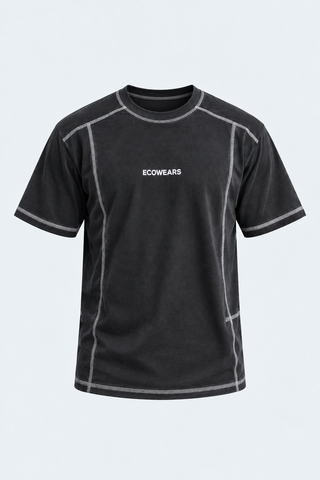 Minimal Stitch Performance Tee – Charcoal — front studio view