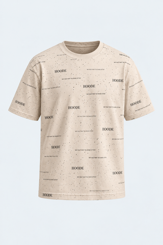 Minimal Text Print Tee – Sand — front studio view