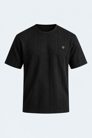 Midnight Black Textured Signature Tee — front studio view