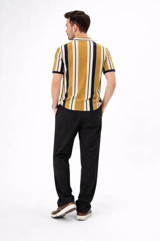 Modern Vertical Stripe Polo – Mustard & Navy Edition Ecowears Store