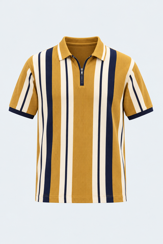 Modern Vertical Stripe Polo – Mustard & Navy Edition — front studio view