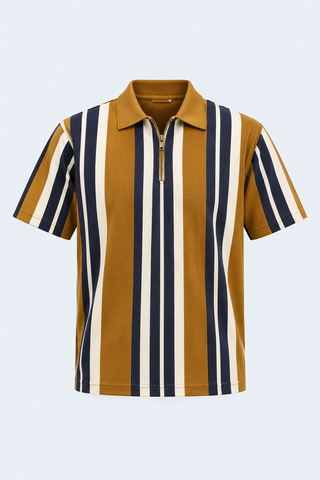 Mustard Multi Stripe Polo Tee — front studio view