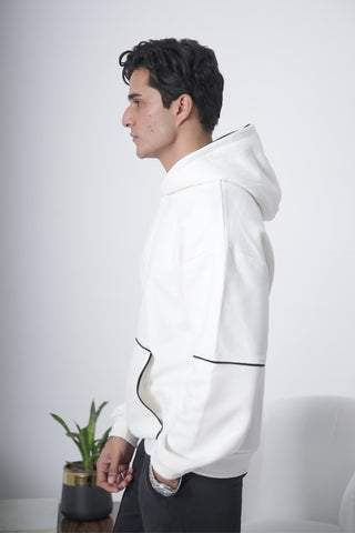 Off-White Minimal Hoodie with Contrast Piping Ecowears Store