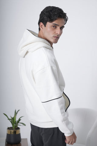 Off-White Minimal Hoodie with Contrast Piping Ecowears Store