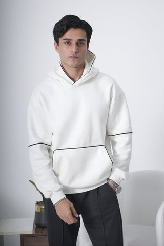 Off-White Minimal Hoodie with Contrast Piping Ecowears Store