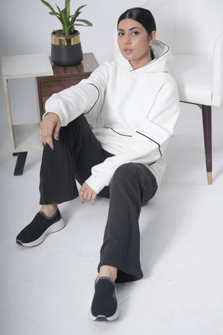 Off-White with Black Piping Hoodie Ecowears Store
