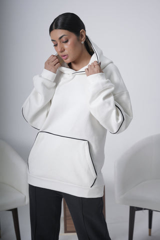 Off-White with Black Piping Hoodie Ecowears Store
