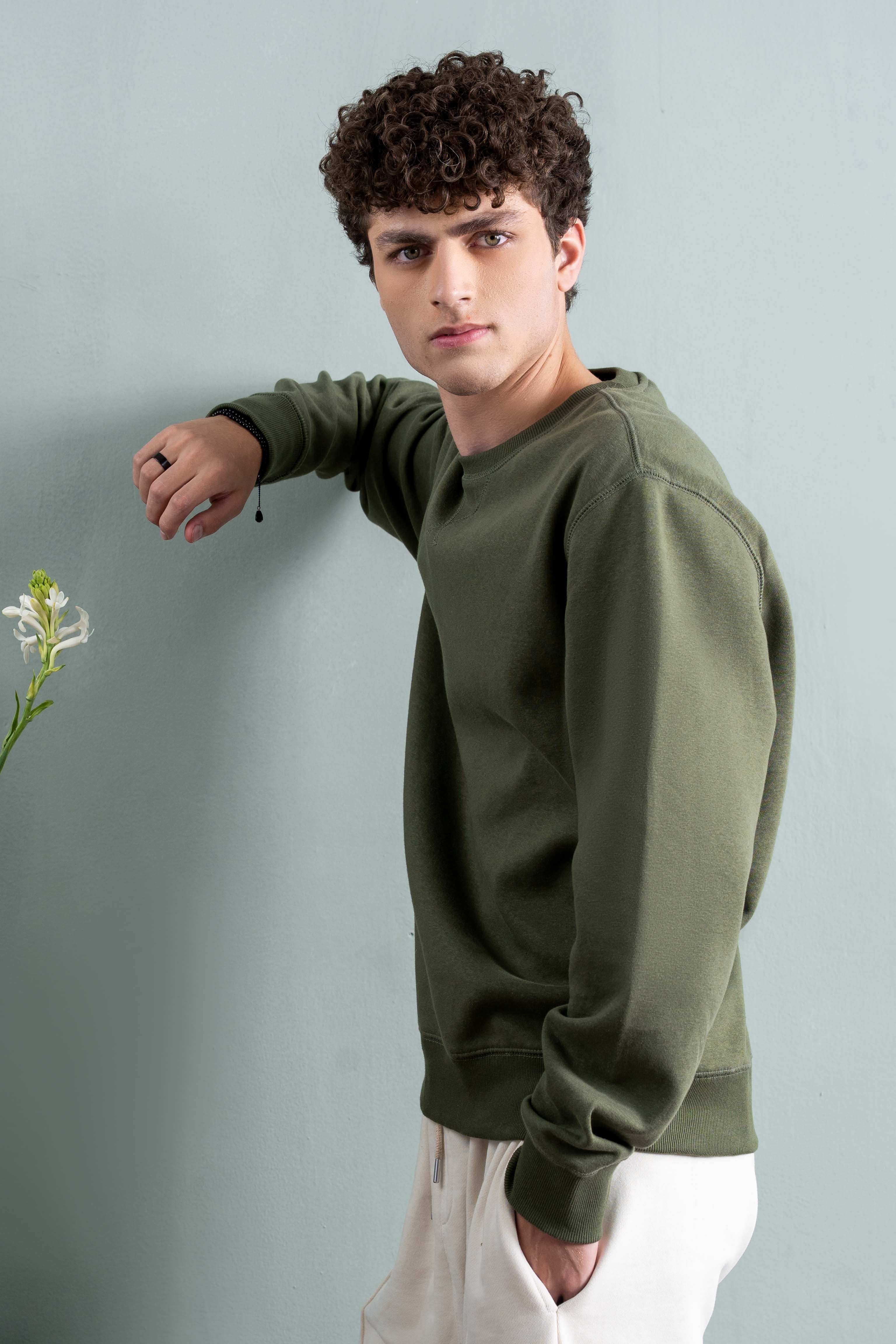 
                          Olive Basic Sweatshirt Ecowears Store
                        