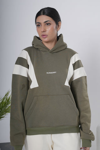 Olive Green & Off-White Block Hoodie Ecowears Store