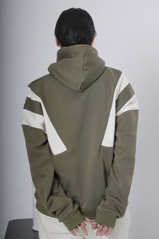 Olive Green & Off-White Block Hoodie Ecowears Store