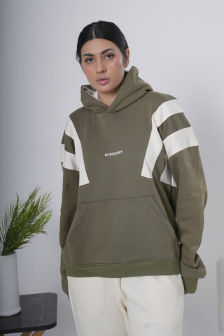 Olive Green & Off-White Block Hoodie Ecowears Store