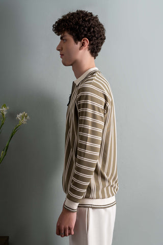 Olive Striped Half-Zip Sweatshirt Ecowears Store