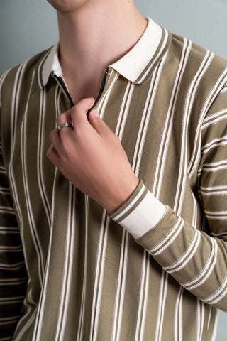 Olive Striped Half-Zip Sweatshirt Ecowears Store