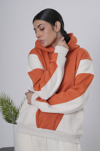 Orange & Off-White Color Block Hoodie Ecowears Store