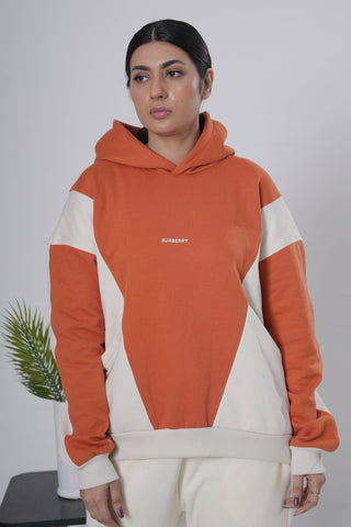 Orange & Off-White Color Block Hoodie Ecowears Store