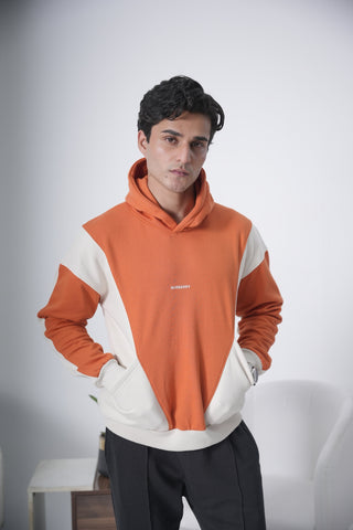 Orange & Off-White Colorblock Hoodie Ecowears Store