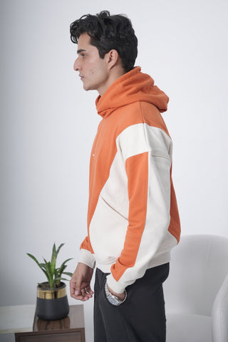 Orange & Off-White Colorblock Hoodie Ecowears Store