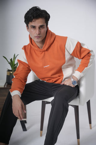Orange & Off-White Colorblock Hoodie Ecowears Store